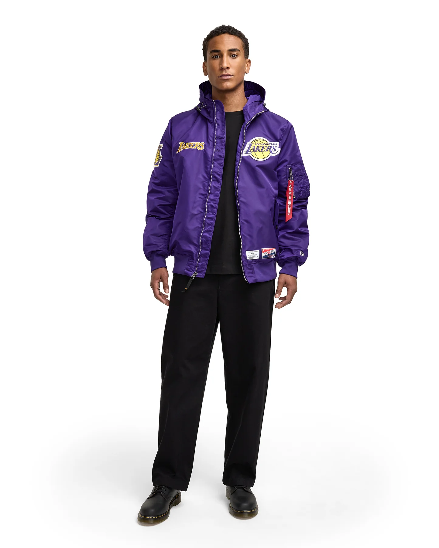 LOS ANGELES LAKERS MEN'S NEWERA X ALPHA INDUSTRIES L-2B HOODED BOMBER JACKET - PURPLE