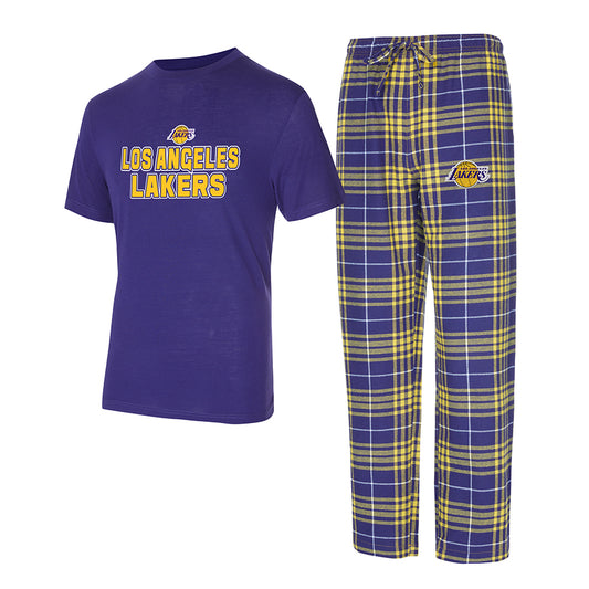 LOS ANGELES LAKERS MEN'S VECTOR T-SHIRT & FLANNEL PANT SLEEPWEAR SET - PURPLE/GOLD