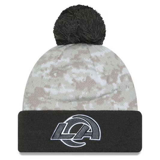 LOS ANGELES RAMS 2024 NFL SALUTE TO SERVICE CUFFED KNIT BEANIE WITH POM - ARTIC WHITE/GRAPHITE