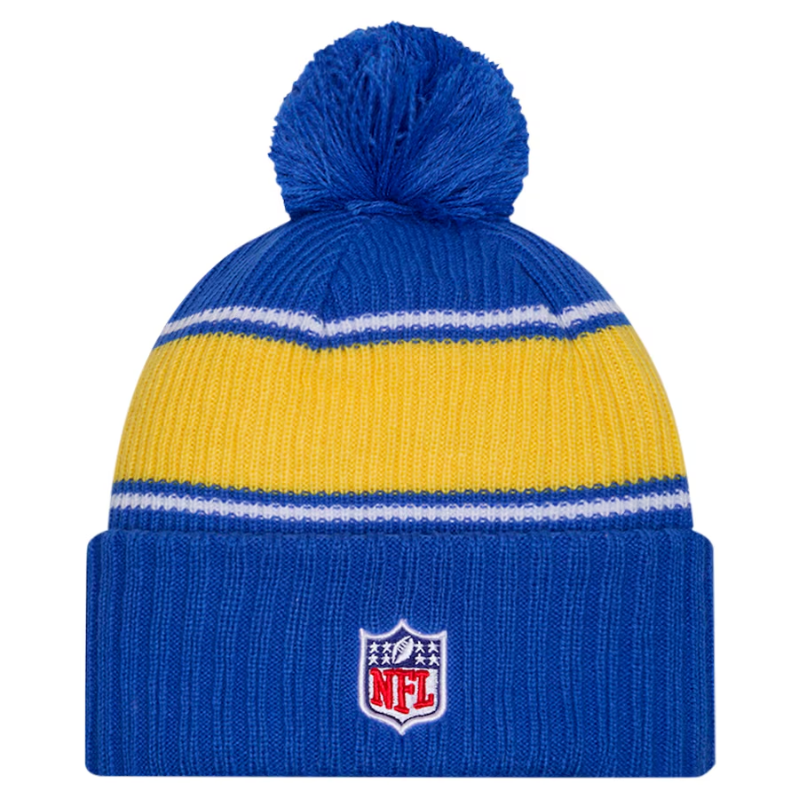 LOS ANGELES RAMS 2024 NFL SIDELINE CUFFED KNIT BEANIE WITH POM - BLUE