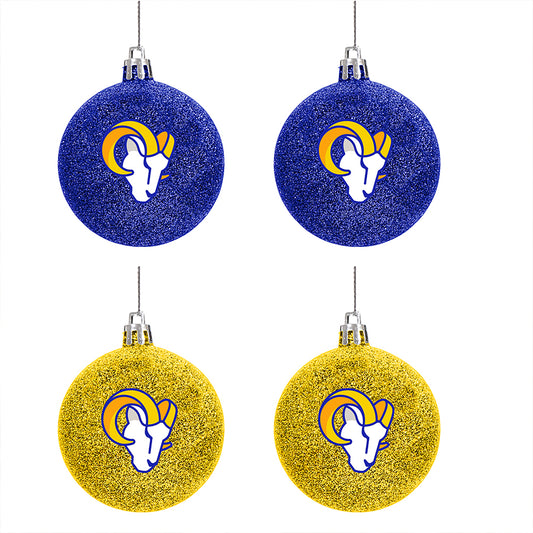 LOS ANGELES RAMS 4 PACK GLITTER BALL ORNAMENT SET