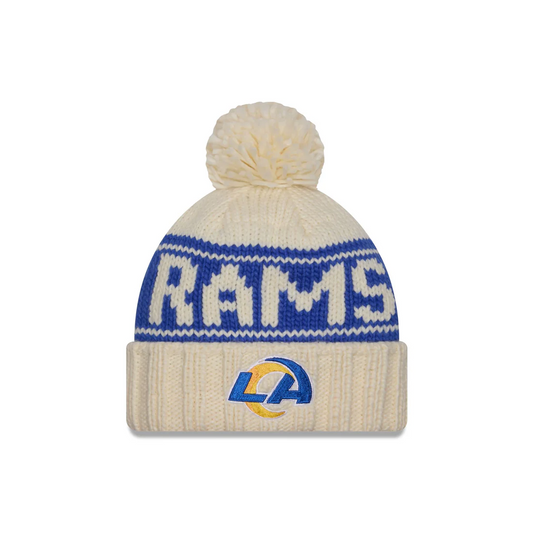 LOS ANGELES RAMS WOMEN'S 2024 NFL SIDELINE CUFFED KNIT BEANIE WITH POM - CREAM