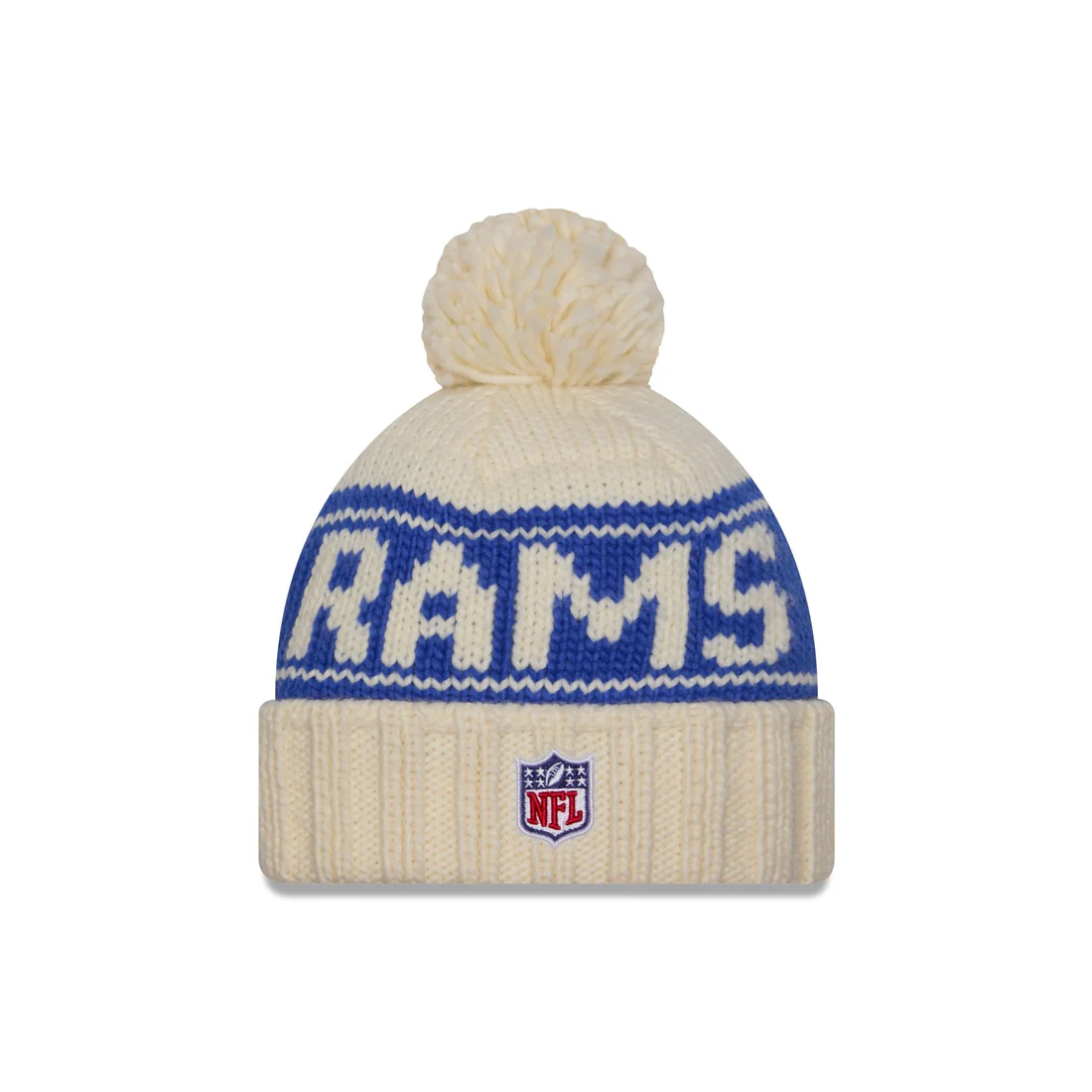 LOS ANGELES RAMS WOMEN'S 2024 NFL SIDELINE CUFFED KNIT BEANIE WITH POM - CREAM