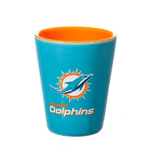 MIAMI DOLPHINS 2 OZ. TEAM SHOT GLASS - CERAMIC