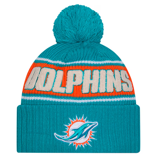 MIAMI DOLPHINS 2024 NFL SIDELINE CUFFED KNIT BEANIE WITH POM - AQUA