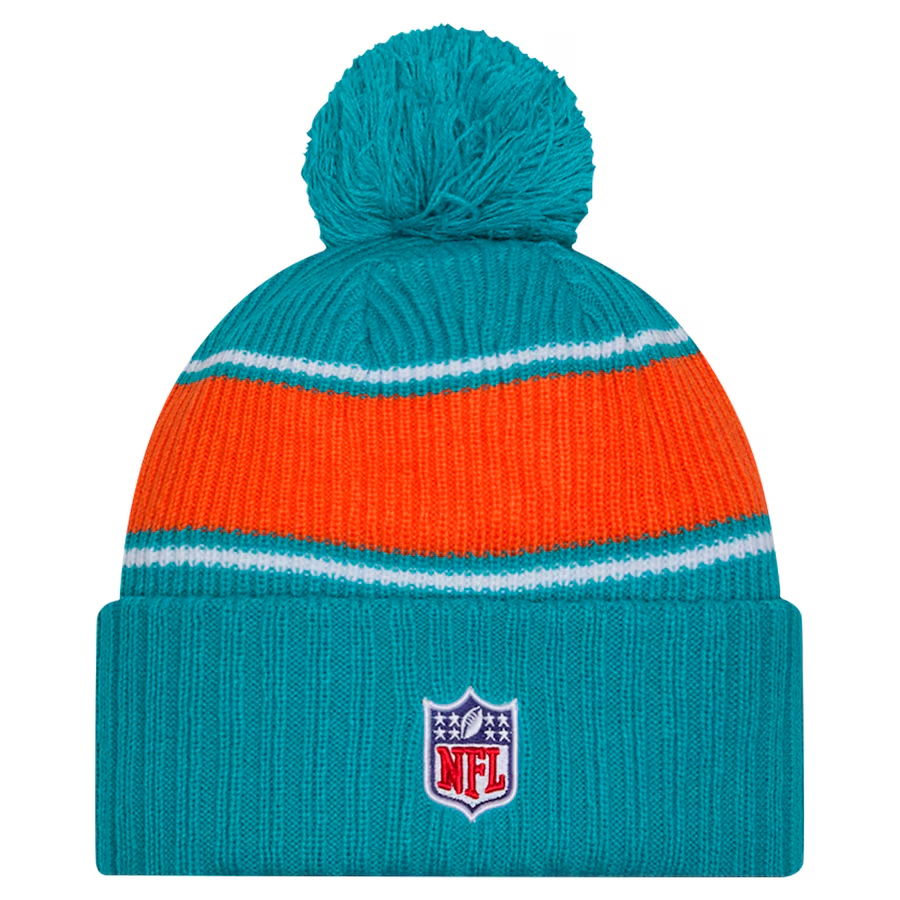 MIAMI DOLPHINS 2024 NFL SIDELINE CUFFED KNIT BEANIE WITH POM - AQUA