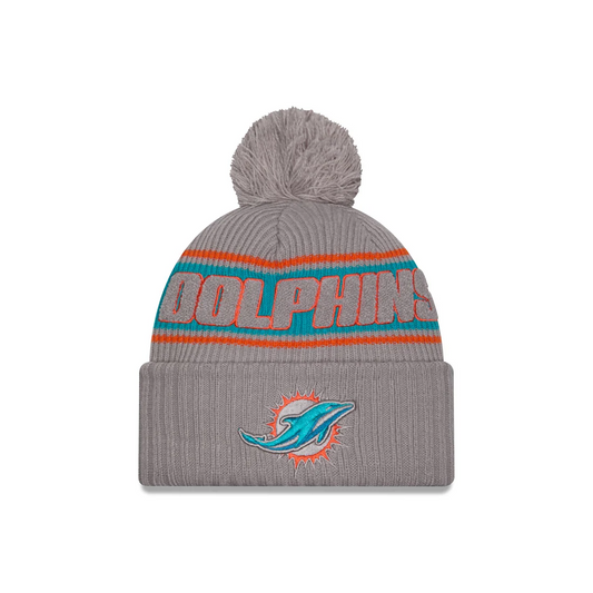 MIAMI DOLPHINS 2024 NFL SIDELINE CUFFED KNIT BEANIE WITH POM - GRAPHITE