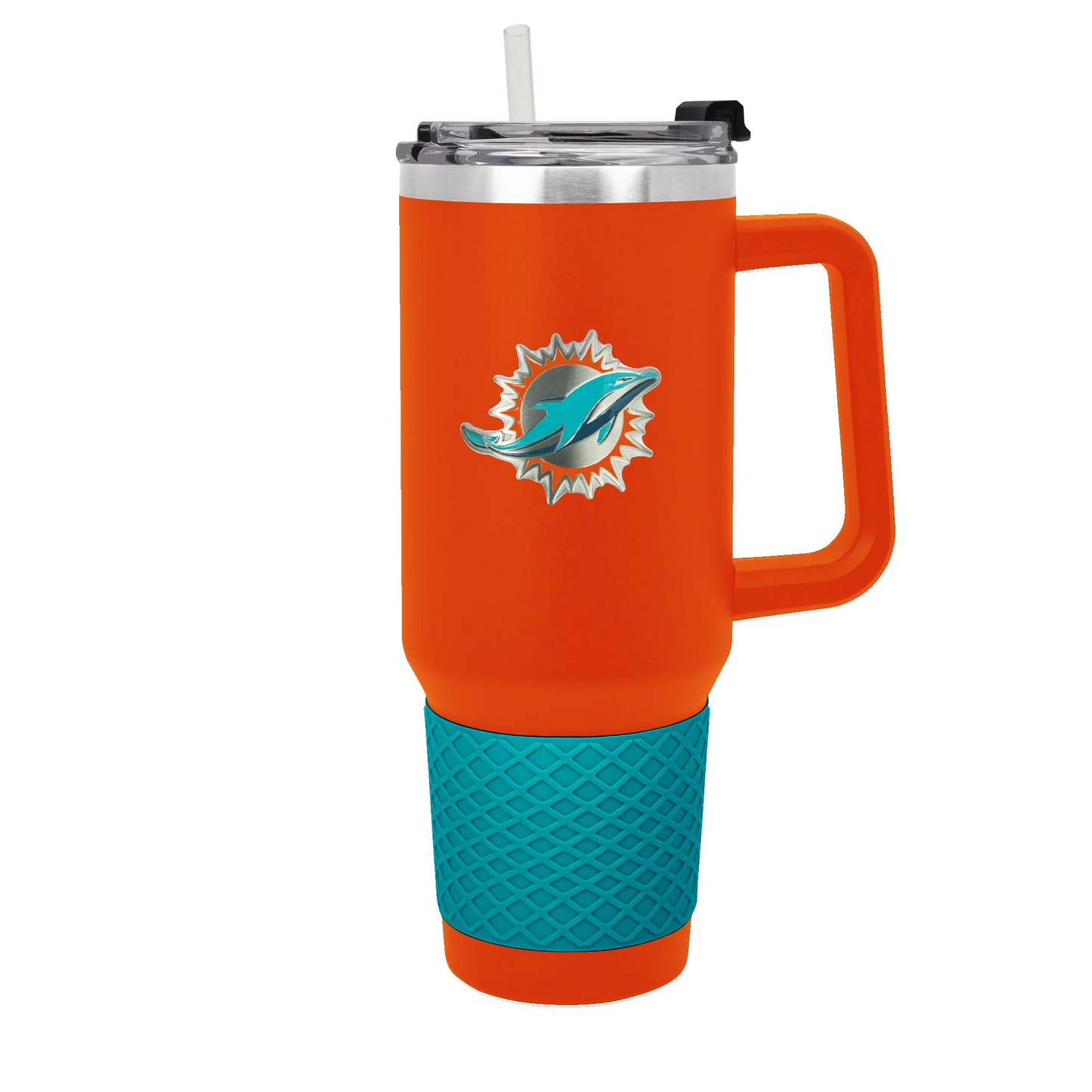 MIAMI DOLPHINS 40OZ. COLOSSUS TRAVEL MUG WITH METAL LOGO - ORANGE