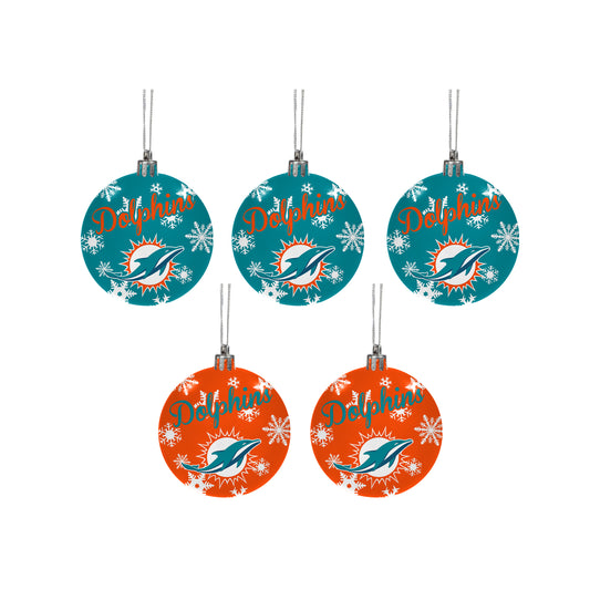 MIAMI DOLPHINS 5 PACK SHATTERPROOF BALL ORNAMENT SET