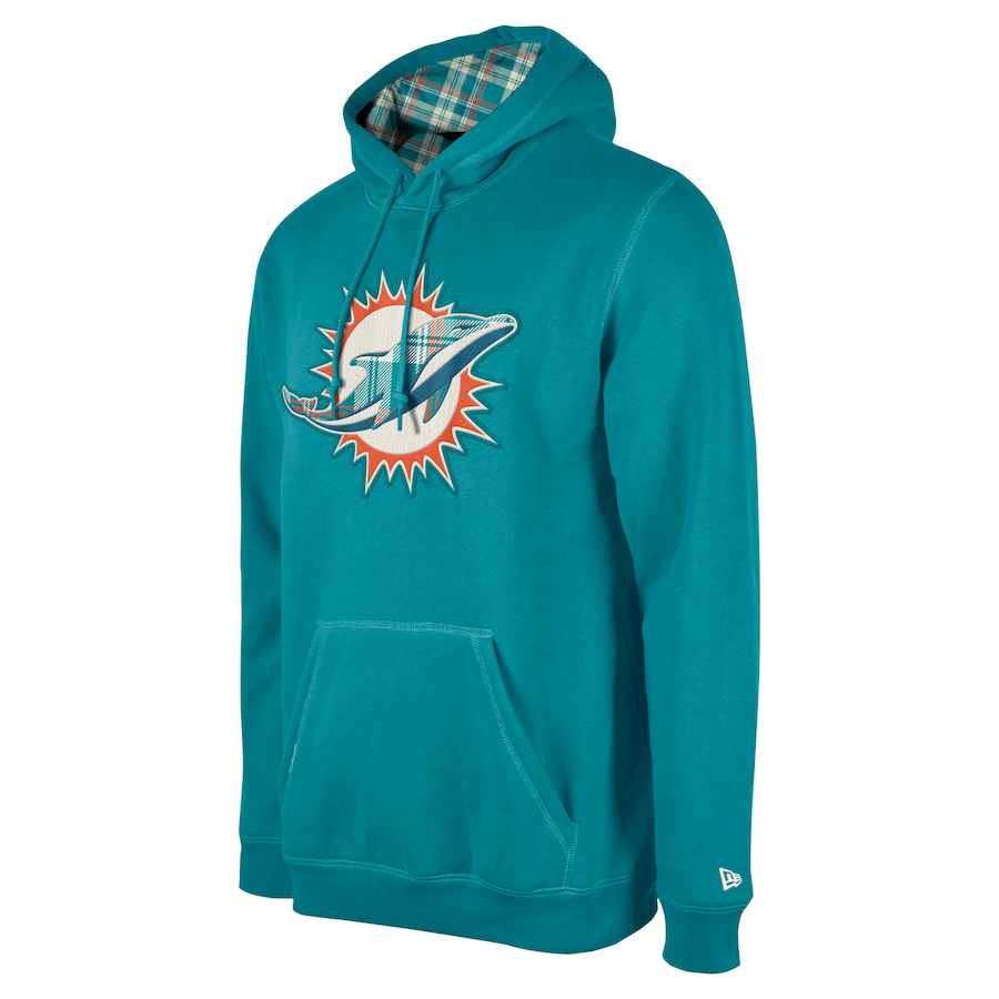 MIAMI DOLPHINS MEN'S 2024 NFL SIDELINE 3RD DOWN PLAID PULLOVER HOODED SWEATSHIRT