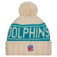 MIAMI DOLPHINS WOMEN'S 2024 NFL SIDELINE CUFFED KNIT BEANIE WITH POM - CREAM