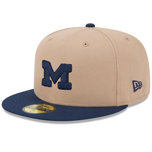 MICHIGAN WOLVERINES TWO-TONE EVERGREEN BASIC 59FIFTY FITTED HAT - CAMEL/NAVY