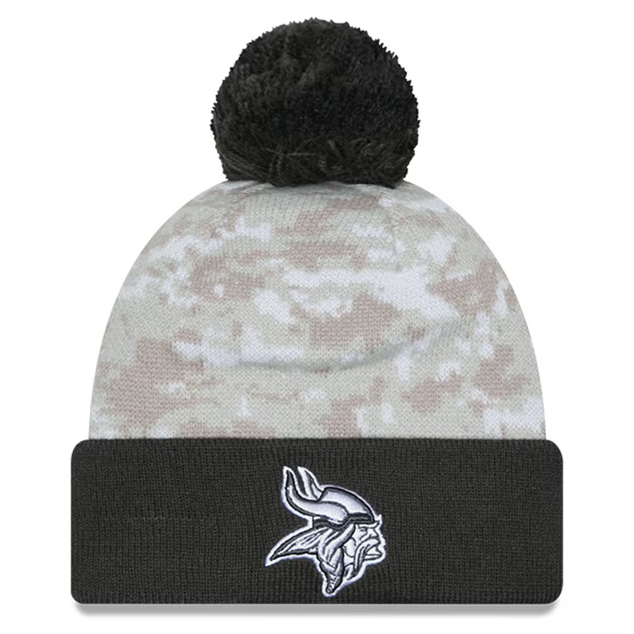 MINNESOTA VIKINGS 2024 NFL SALUTE TO SERVICE CUFFED KNIT BEANIE WITH POM - ARTIC WHITE/GRAPHITE