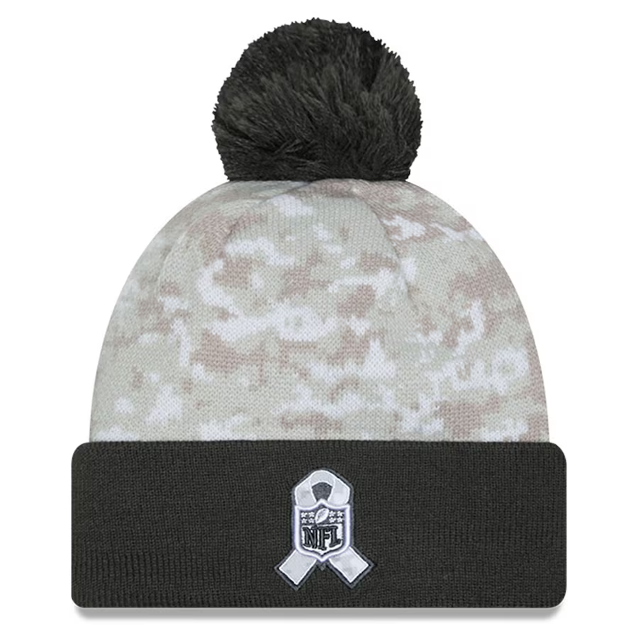 MINNESOTA VIKINGS 2024 NFL SALUTE TO SERVICE CUFFED KNIT BEANIE WITH POM - ARTIC WHITE/GRAPHITE