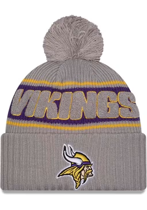 MINNESOTA VIKINGS 2024 NFL SIDELINE CUFFED KNIT BEANIE WITH POM - GRAPHITE