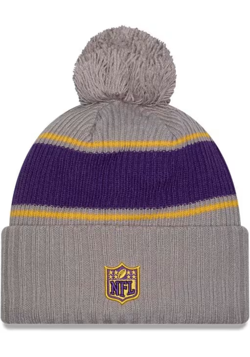 MINNESOTA VIKINGS 2024 NFL SIDELINE CUFFED KNIT BEANIE WITH POM - GRAPHITE