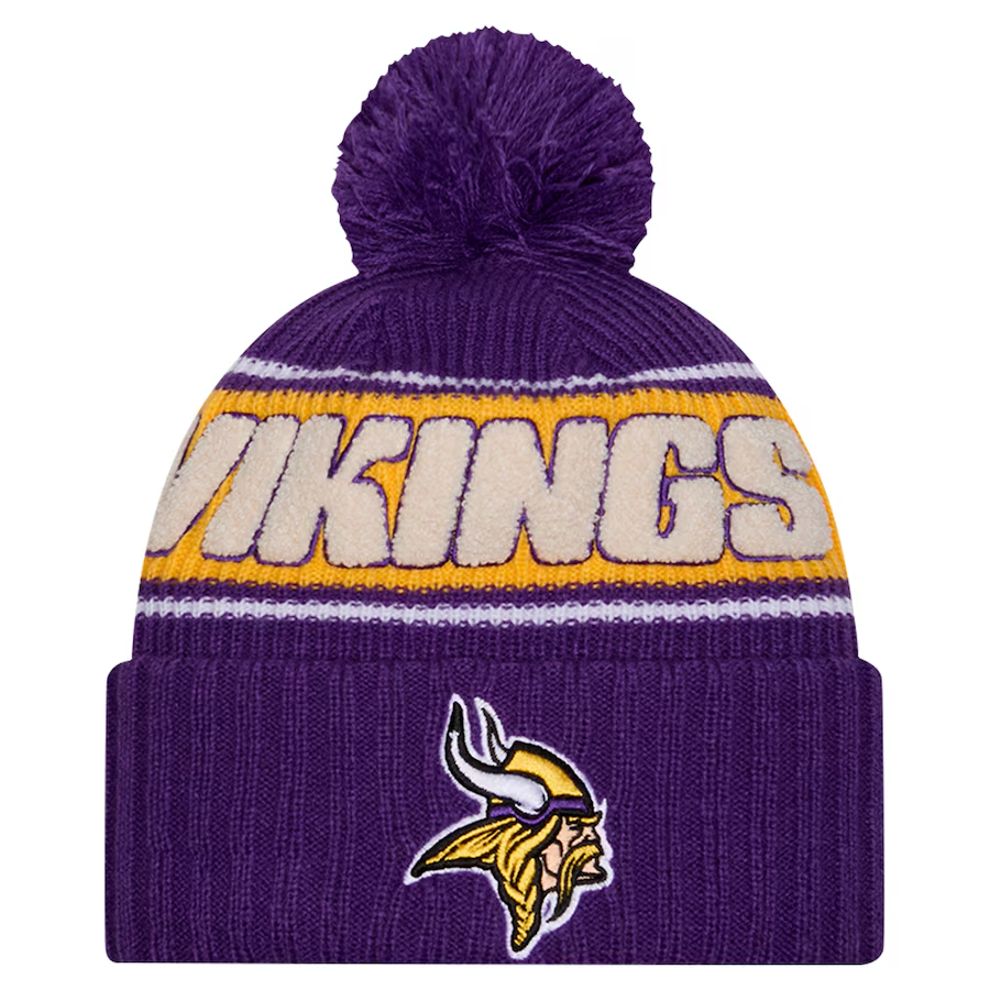 MINNESOTA VIKINGS 2024 NFL SIDELINE CUFFED KNIT BEANIE WITH POM - PURPLE