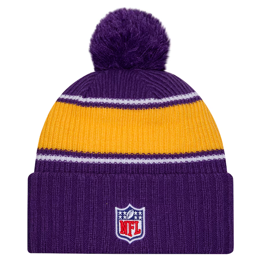 MINNESOTA VIKINGS 2024 NFL SIDELINE CUFFED KNIT BEANIE WITH POM - PURPLE