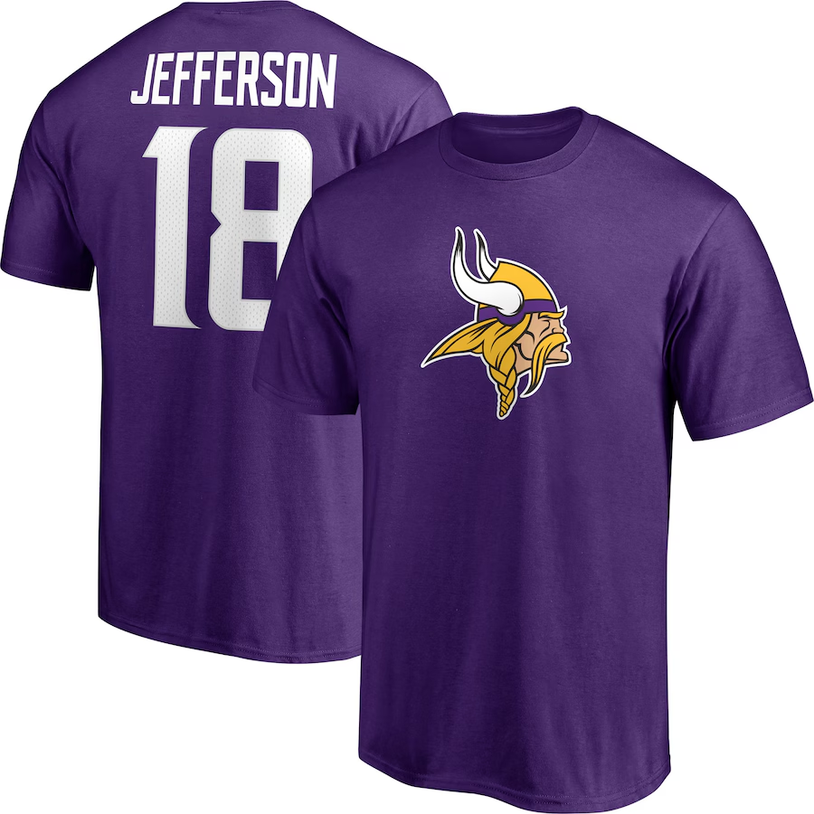 MINNESOTA VIKINGS JUSTIN JEFFERSON MEN'S PLAYER ICON NAME & NUMBER T-SHIRT