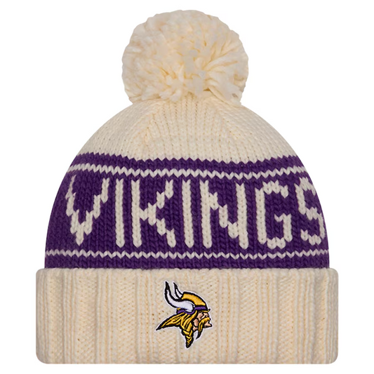 MINNESOTA VIKINGS WOMEN'S 2024 NFL SIDELINE CUFFED KNIT BEANIE WITH POM - CREAM