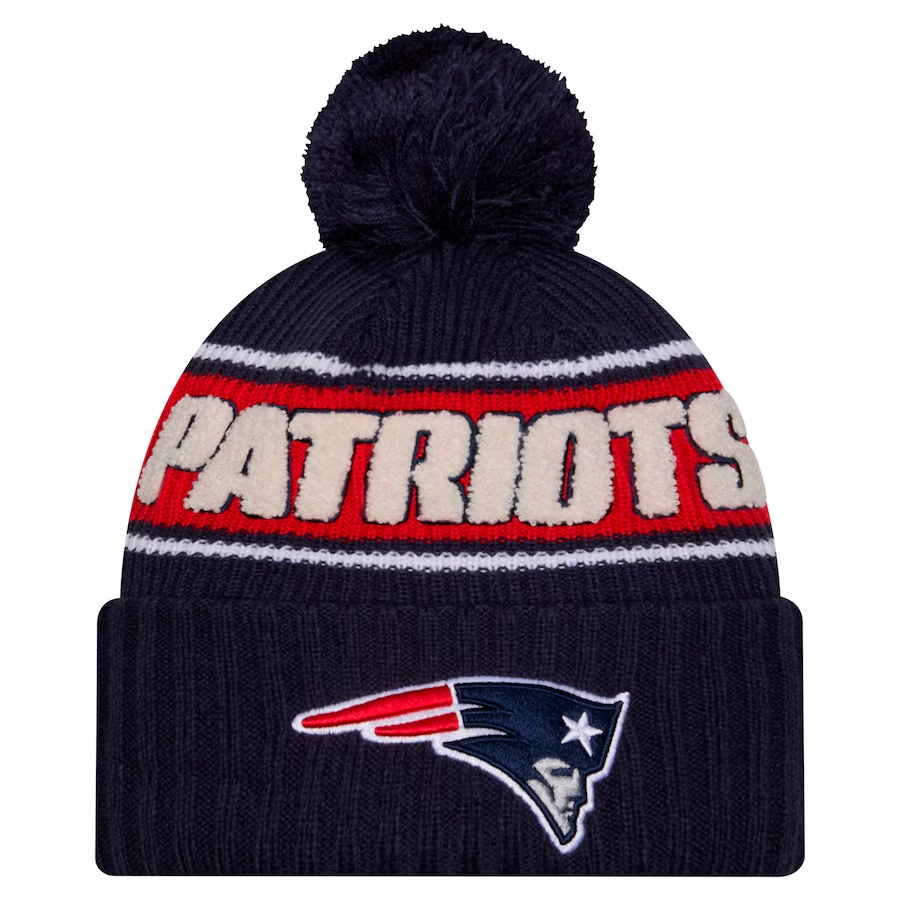 NEW ENGLAND PATRIOTS 2024 NFL SIDELINE CUFFED KNIT BEANIE WITH POM - NAVY