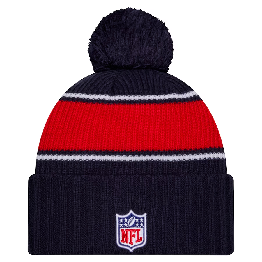 NEW ENGLAND PATRIOTS 2024 NFL SIDELINE CUFFED KNIT BEANIE WITH POM - NAVY