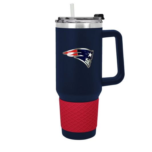 NEW ENGLAND PATRIOTS 40OZ. COLOSSUS TRAVEL MUG WITH METAL LOGO - BLUE