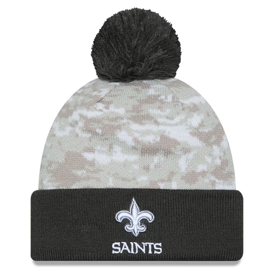 NEW ORLEANS SAINTS 2024 NFL SALUTE TO SERVICE CUFFED KNIT BEANIE WITH POM - ARTIC WHITE/GRAPHITE