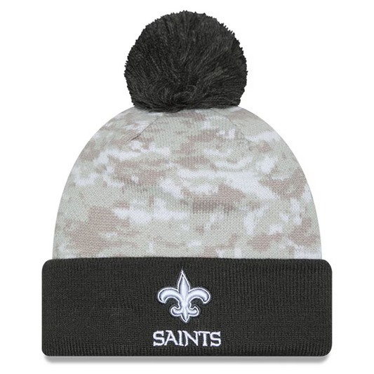 NEW ORLEANS SAINTS 2024 NFL SALUTE TO SERVICE CUFFED KNIT BEANIE WITH POM - ARTIC WHITE/GRAPHITE