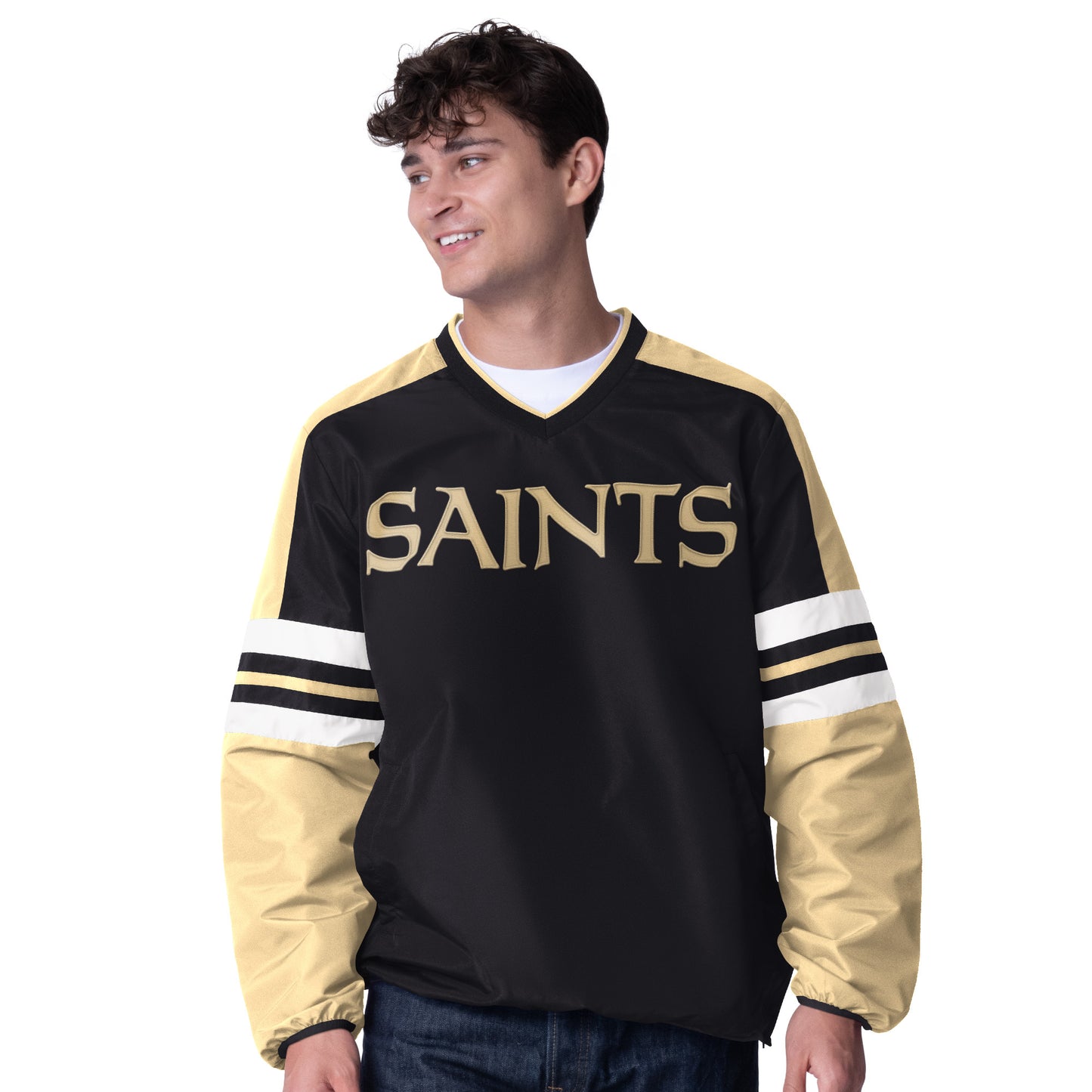 NEW ORLEANS SAINTS MEN'S HIGH HEAT 1 PULLOVER JACKET - BLACK/GOLD