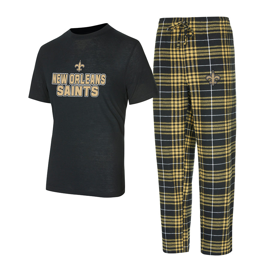 NEW ORLEANS SAINTS MEN'S VECTOR T-SHIRT & FLANNEL PANT SLEEPWEAR SET - BLACK/GOLD