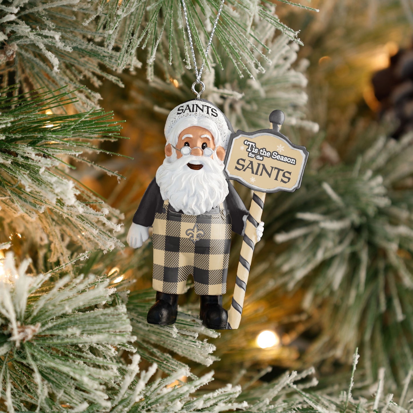 NEW ORLEANS SAINTS SANTA OVERALLS ORNAMENT