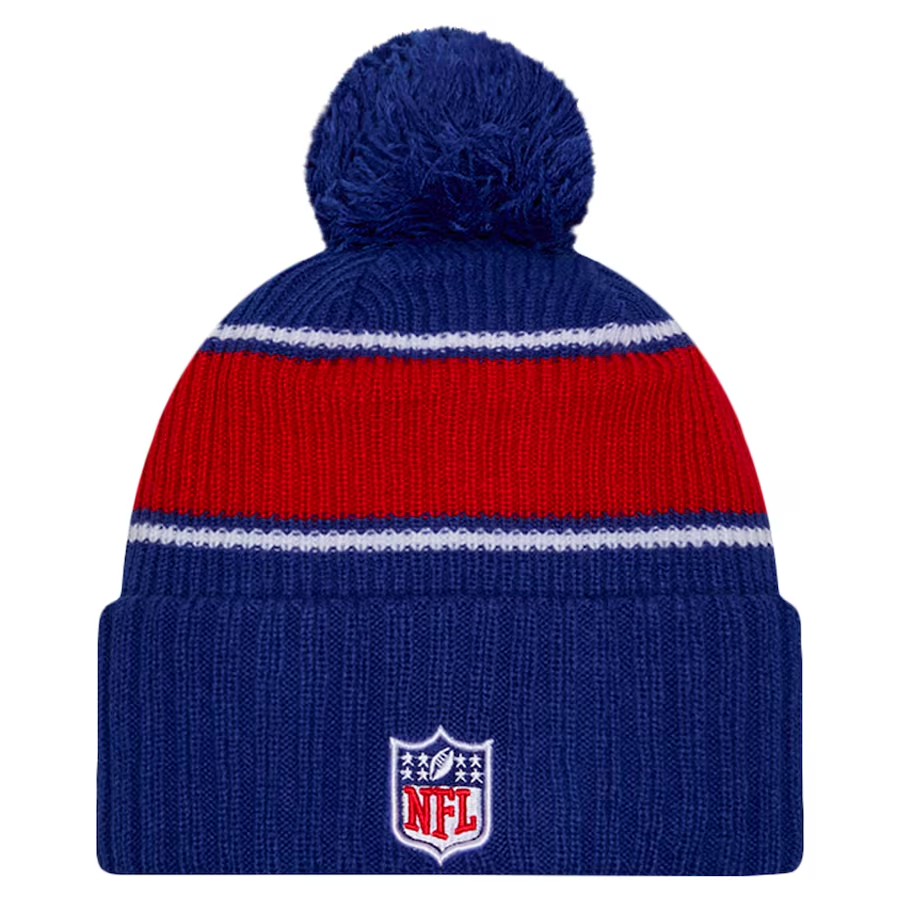 NEW YORK GIANTS 2024 NFL SIDELINE CUFFED KNIT BEANIE WITH POM - BLUE