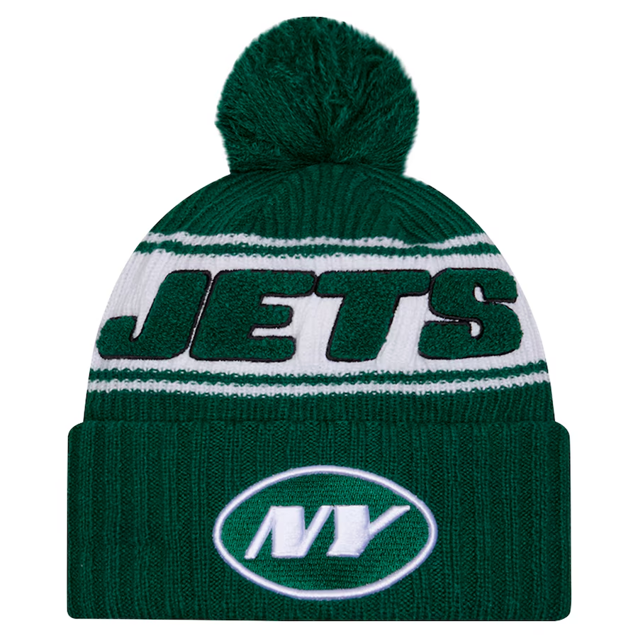 NEW YORK JETS 2024 NFL SIDELINE CUFFED KNIT BEANIE WITH POM - GREEN