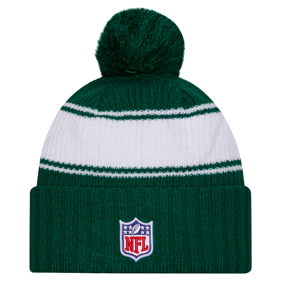 NEW YORK JETS 2024 NFL SIDELINE CUFFED KNIT BEANIE WITH POM - GREEN