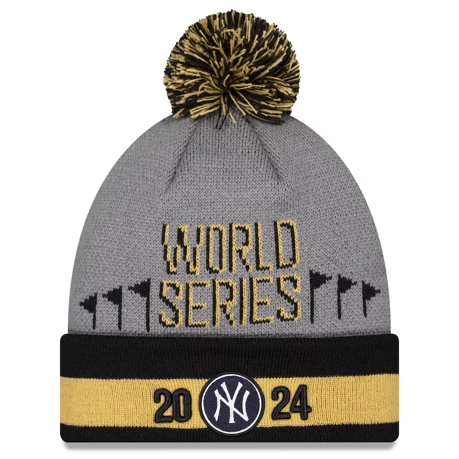 NEW YORK YANKEES 2024 ALCS CHAMPIONS LOCKER ROOM CUFFED KNIT WITH POM - GRAY/BLACK