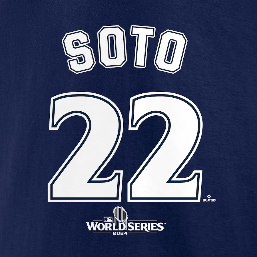 NEW YORK YANKEES JUAN SOTO MEN'S 2024 WORLD SERIES NAME & NUMBER T-SHIRT