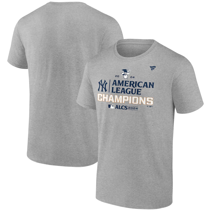 NEW YORK YANKEES MEN'S 2024 AMERICAN LEAGUE CHAMPIONS LOCKER ROOM T-SHIRT - GRAY