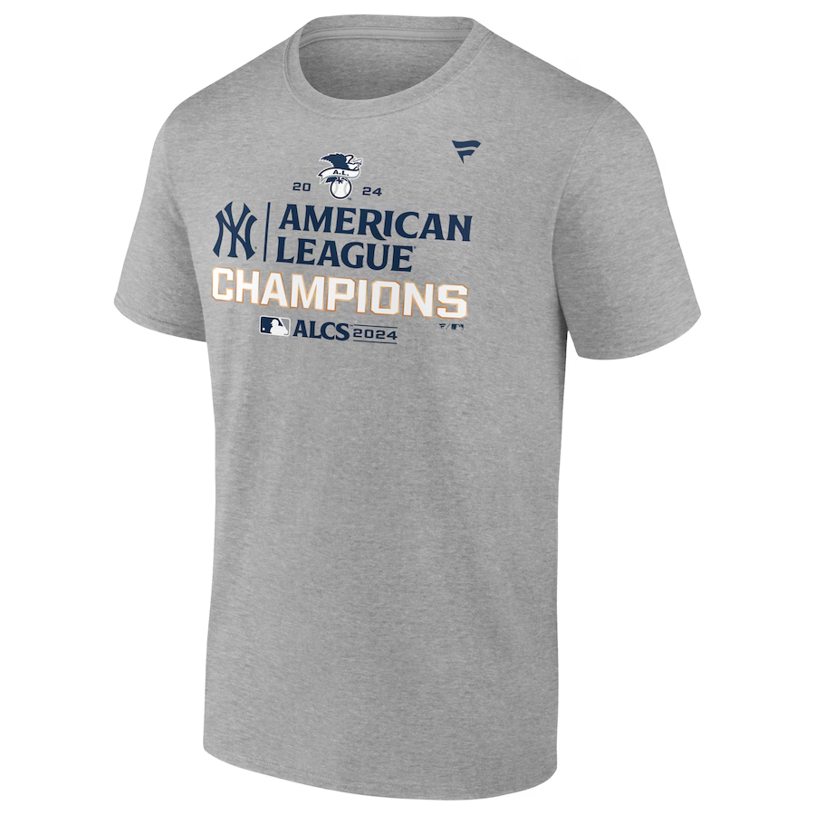 NEW YORK YANKEES MEN'S 2024 AMERICAN LEAGUE CHAMPIONS LOCKER ROOM T-SHIRT - GRAY