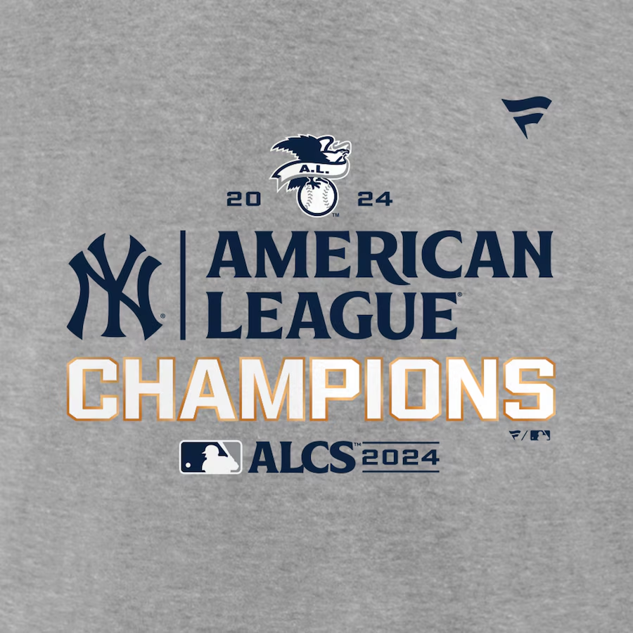 NEW YORK YANKEES MEN'S 2024 AMERICAN LEAGUE CHAMPIONS LOCKER ROOM T-SHIRT - GRAY