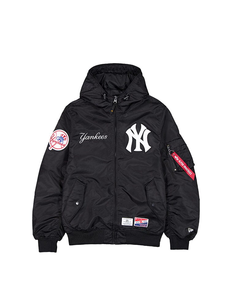 NEW YORK YANKEES MEN'S NEWERA X ALPHA INDUSTRIES L-2B HOODED BOMBER JACKET - BLACK