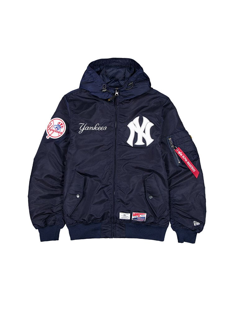 NEW YORK YANKEES MEN'S NEWERA X ALPHA INDUSTRIES L-2B HOODED BOMBER JACKET - NAVY