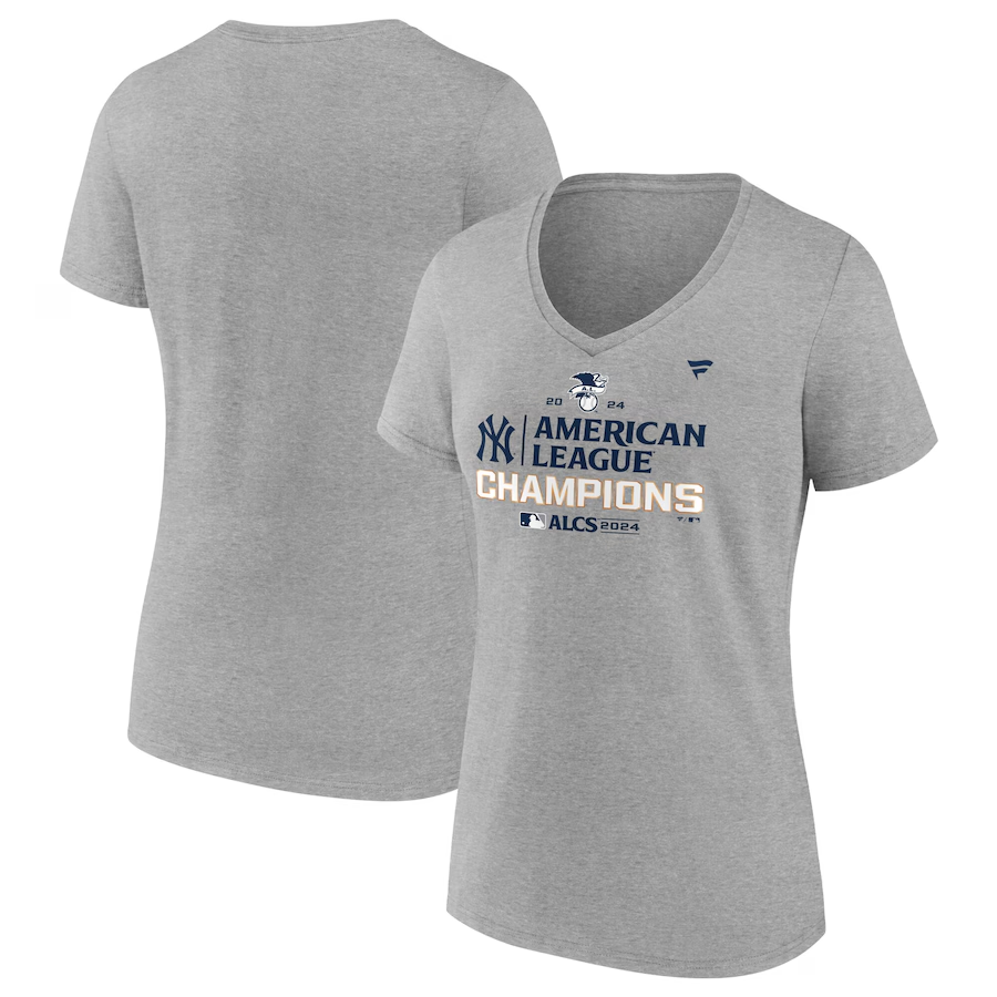 NEW YORK YANKEES WOMEN'S 2024 AMERICAN LEAGUE CHAMPIONS LOCKER ROOM T-SHIRT - GRAY