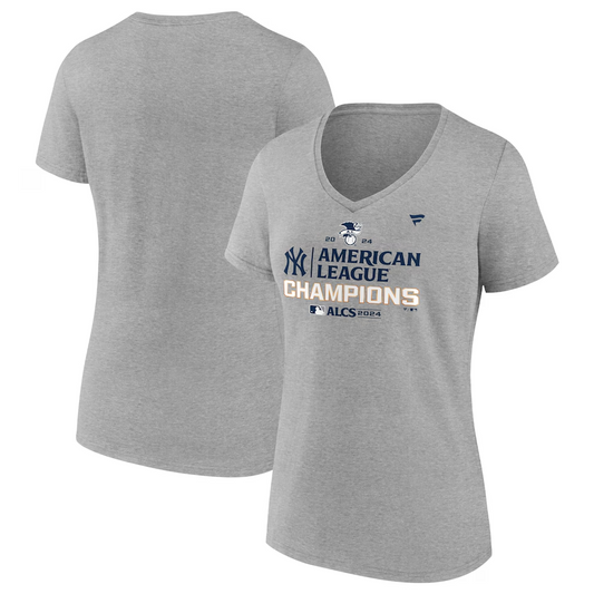 NEW YORK YANKEES WOMEN'S 2024 AMERICAN LEAGUE CHAMPIONS LOCKER ROOM T-SHIRT - GRAY