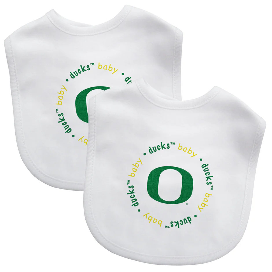 OREGON DUCKS BABY BIBS - 2 PACK - WHITE/WHITE