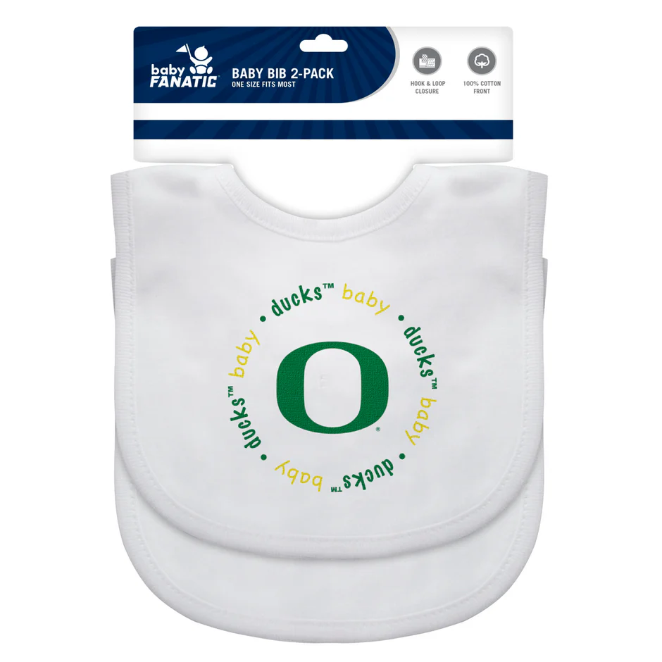 OREGON DUCKS BABY BIBS - 2 PACK - WHITE/WHITE