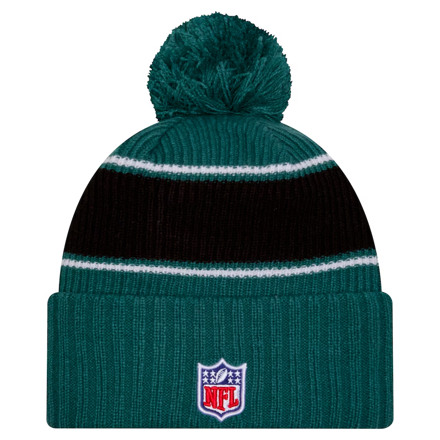 PHILADELPHIA EAGLES 2024 NFL SIDELINE CUFFED KNIT BEANIE WITH POM GR JR S SPORTS