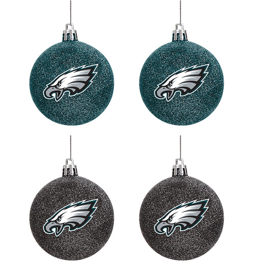 PHILADELPHIA EAGLES 4 PACK GLITTER BALL ORNAMENT SET