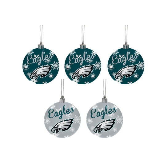 PHILADELPHIA EAGLES 5 PACK SHATTERPROOF BALL ORNAMENT SET