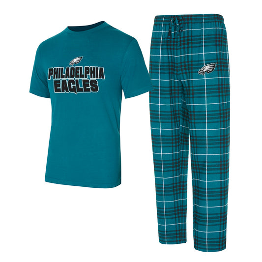 PHILADELPHIA EAGLES MEN'S VECTOR T-SHIRT & FLANNEL PANT SLEEPWEAR SET - GREEN/BLACK